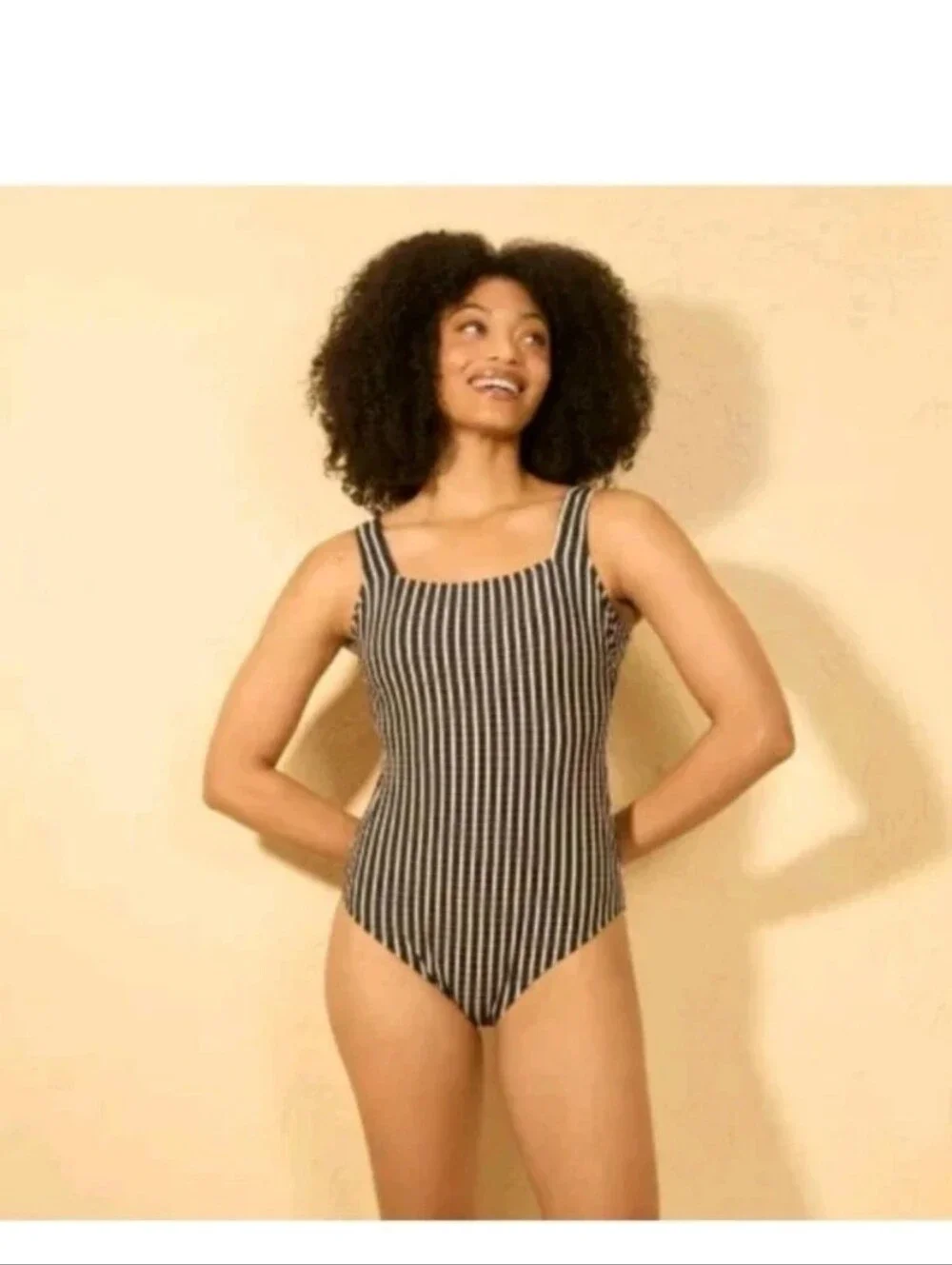 Shade & Shore Black and White Striped One-Piece Swimsuit